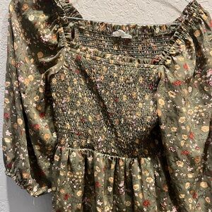 Floral Smocked Green Top